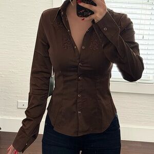 Dairy Boy Brown Pearl Snap Top Size 2